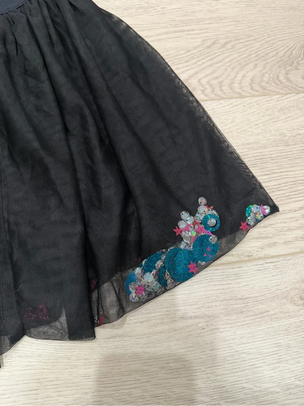 Justice Black Tulle Skirt with Pink Star Accents